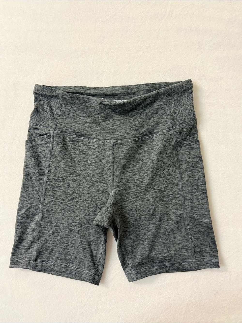 Avia High Waisted Athletic Biker Shorts Heather Grey Side Pockets Large